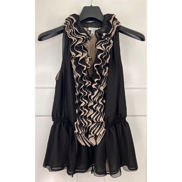 Robert Rodriguez Womens Blouse Black Sleeveless Keyhole Neck Ruffles Chiffon M - Picture 1 of 10